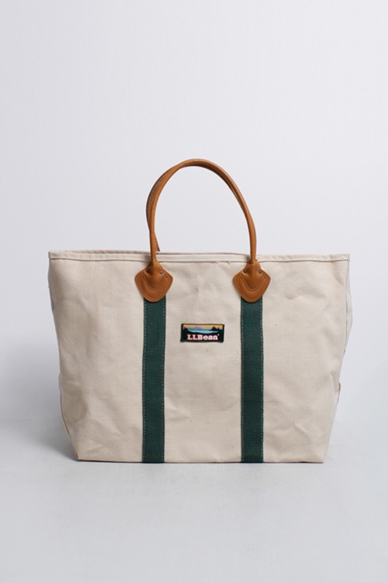 [Deadstock] 1980s L.L.Bean Boat  and Tote Bag with Full-Grain Leather Handles (Green Trim)